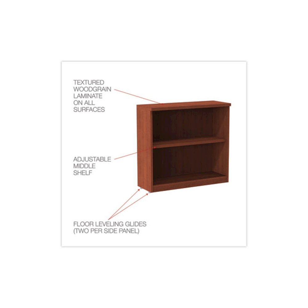 Alera Valencia Series Bookcase, Two-Shelf, 31.75w x 14d x 29.5h, Med Cherry. Picture 3