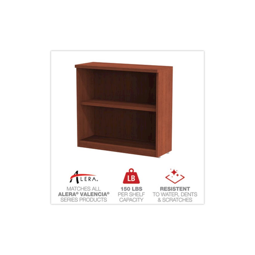 Alera Valencia Series Bookcase, Two-Shelf, 31.75w x 14d x 29.5h, Med Cherry. Picture 4