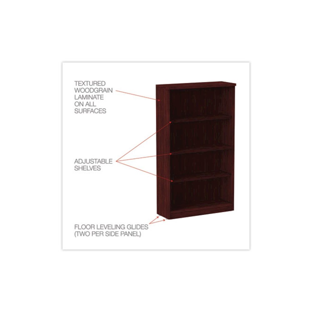 Alera Valencia Series Bookcase, Four-Shelf, 31.75w x 14d x 54.88h, Mahogany. Picture 3
