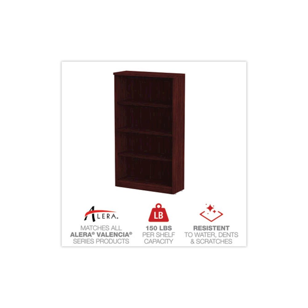Alera Valencia Series Bookcase, Four-Shelf, 31.75w x 14d x 54.88h, Mahogany. Picture 4