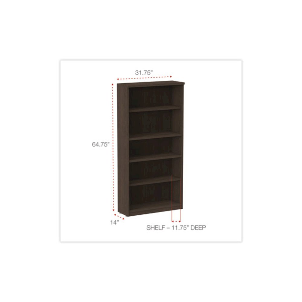 Alera Valencia Series Bookcase, Five-Shelf, 31.75w x 14d x 64.75h, Espresso. Picture 2