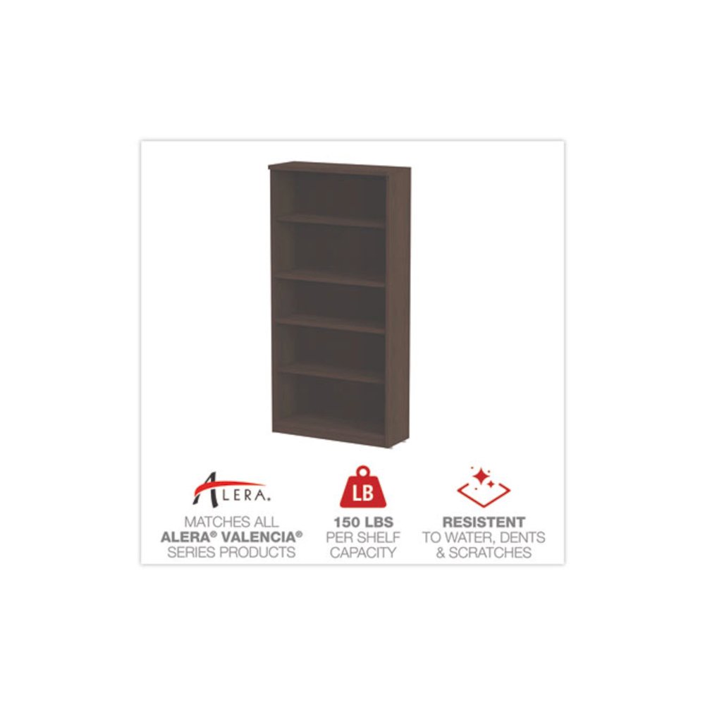 Alera Valencia Series Bookcase, Five-Shelf, 31.75w x 14d x 64.75h, Espresso. Picture 4