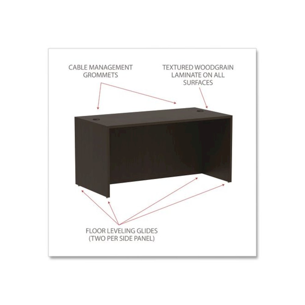 Alera Valencia Series Straight Front Desk Shell, 59.13" x 29.5" x 29.63", Espresso. Picture 4