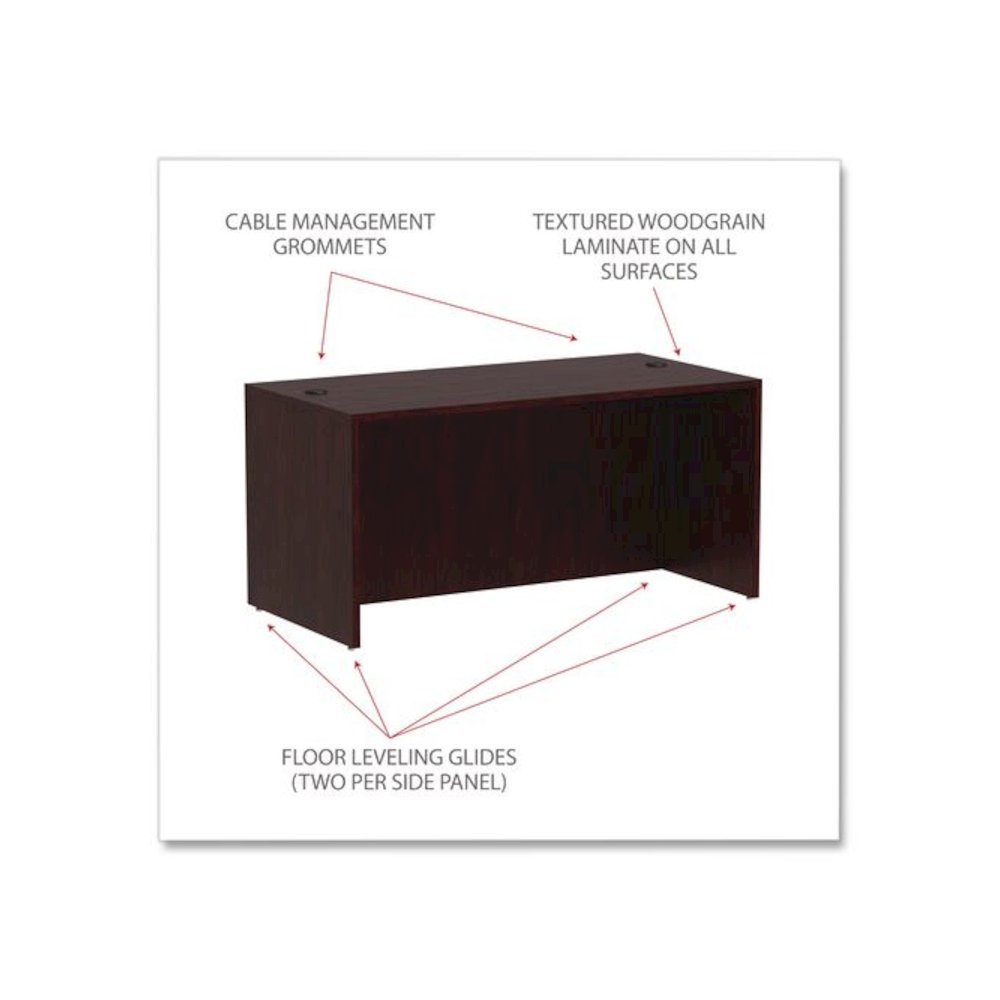 Alera Valencia Series Straight Front Desk Shell, 59.13" x 29.5" x 29.63", Mahogany. Picture 4