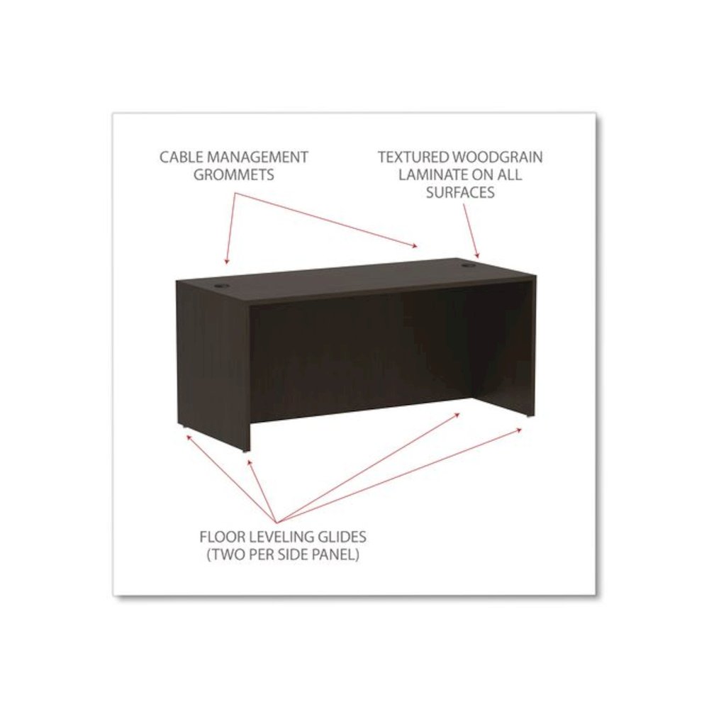 Alera Valencia Series Straight Front Desk Shell, 65" x 29.5" x 29.63", Espresso. Picture 4