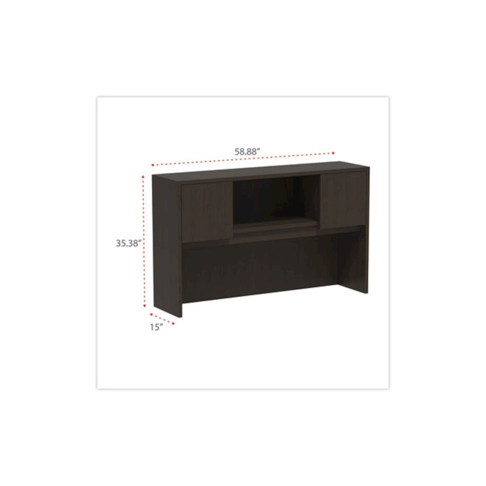 Alera Valencia Series Hutch with Doors, 4 Compartments, 58.88w x 15d x 35.38h, Espresso. Picture 2