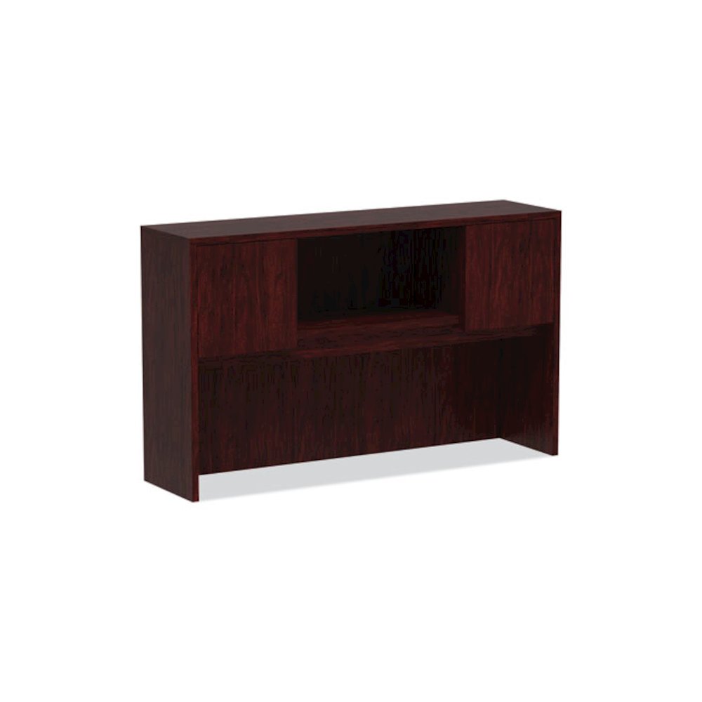 Alera Valencia Series Hutch with Doors, 4 Compartments, 58.88w x 15d x 35.38h, Mahogany. Picture 1