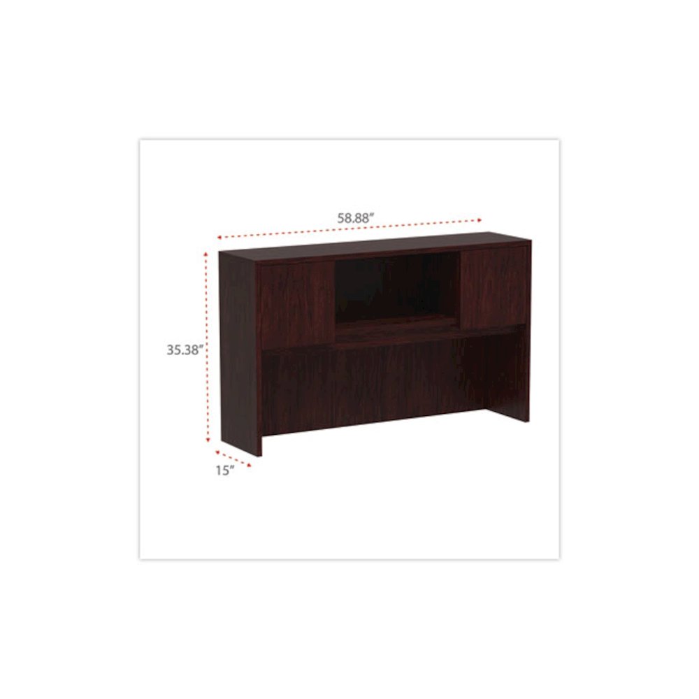 Alera Valencia Series Hutch with Doors, 4 Compartments, 58.88w x 15d x 35.38h, Mahogany. Picture 2