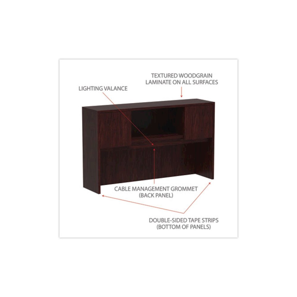 Alera Valencia Series Hutch with Doors, 4 Compartments, 58.88w x 15d x 35.38h, Mahogany. Picture 3