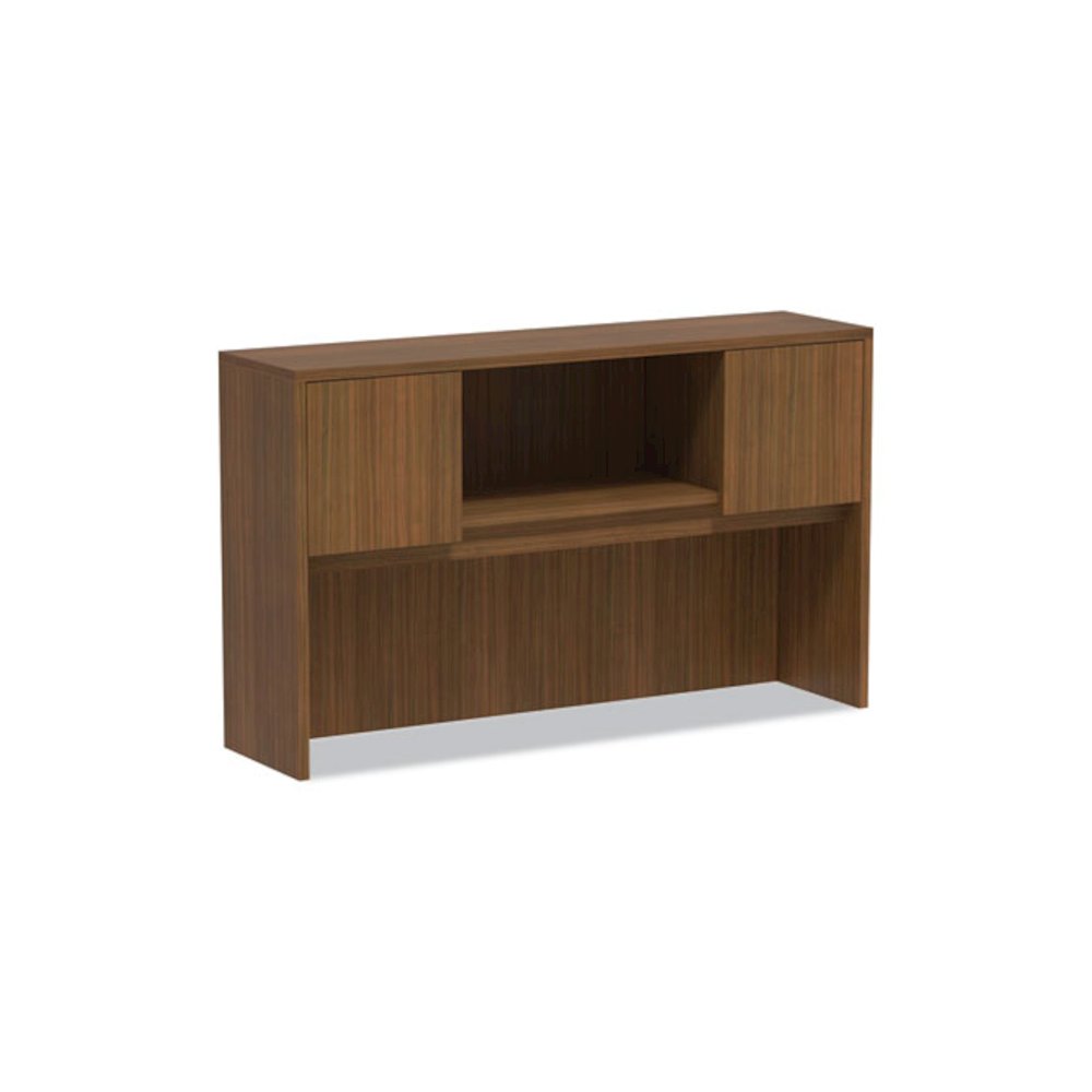 Alera Valencia Series Hutch with Doors, 4 Compartments, 58.88w x 15d x 35.38h, Modern Walnut. Picture 1