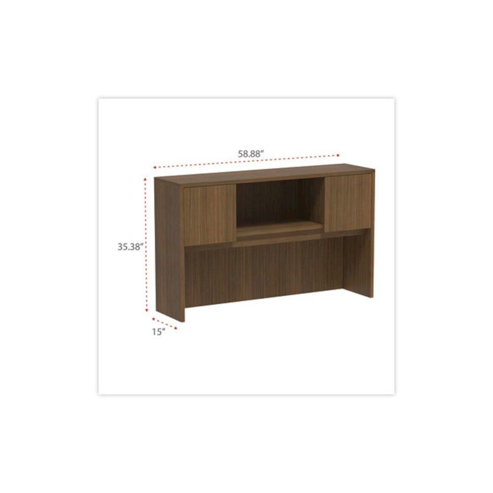 Alera Valencia Series Hutch with Doors, 4 Compartments, 58.88w x 15d x 35.38h, Modern Walnut. Picture 2