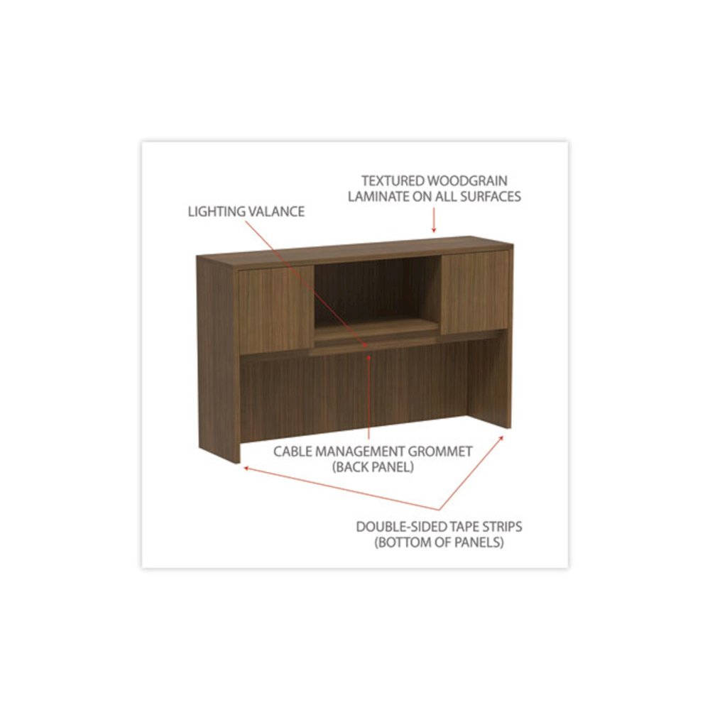 Alera Valencia Series Hutch with Doors, 4 Compartments, 58.88w x 15d x 35.38h, Modern Walnut. Picture 3