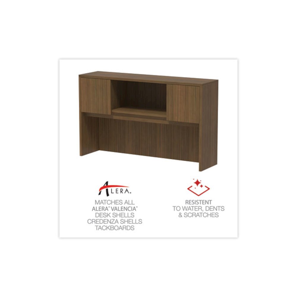 Alera Valencia Series Hutch with Doors, 4 Compartments, 58.88w x 15d x 35.38h, Modern Walnut. Picture 4