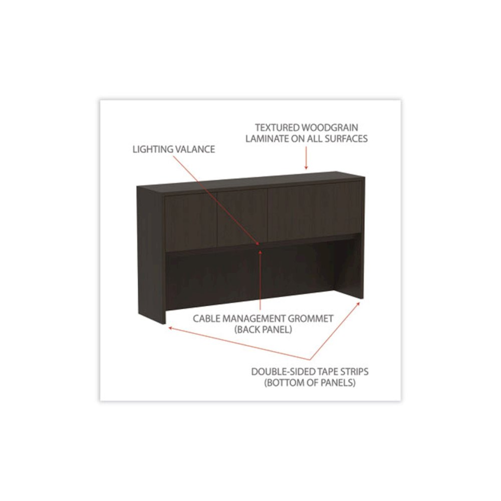 Alera Valencia Series Hutch with Doors, 4 Compartments, 64.75w x 15d x 35.38h, Espresso. Picture 4