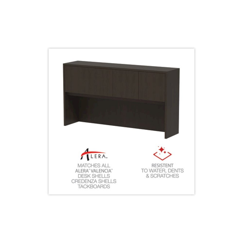 Alera Valencia Series Hutch with Doors, 4 Compartments, 64.75w x 15d x 35.38h, Espresso. Picture 5