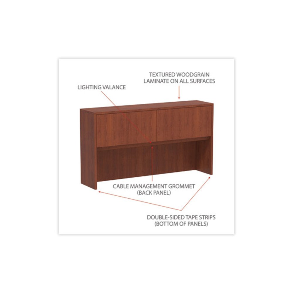 Alera Valencia Series Hutch with Doors, 4 Compartments, 64.75w x 154d x 35.38h, Medium Cherry. Picture 4