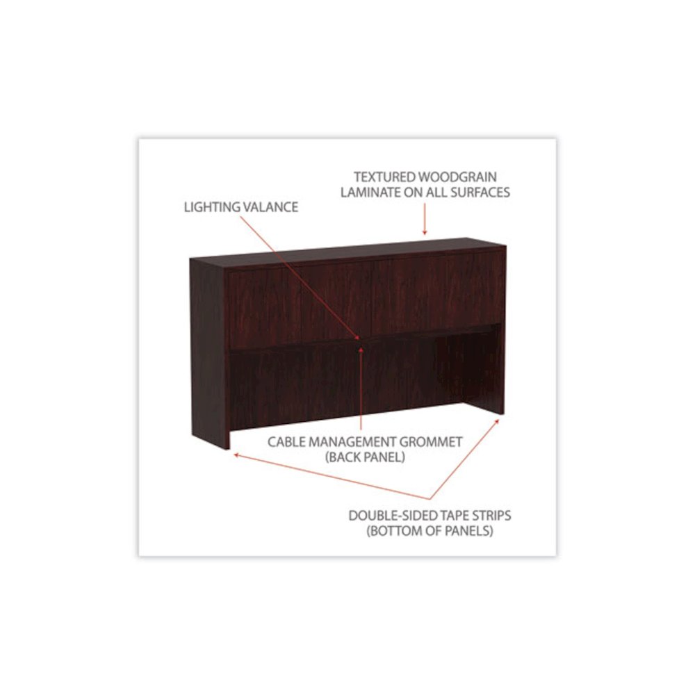 Alera Valencia Series Hutch with Doors, 4 Compartments, 64.75w x 15d x 35.38h, Mahogany. Picture 4
