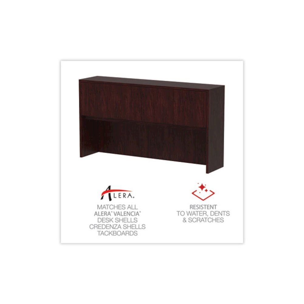 Alera Valencia Series Hutch with Doors, 4 Compartments, 64.75w x 15d x 35.38h, Mahogany. Picture 5