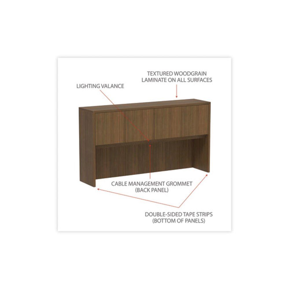 Alera Valencia Series Hutch with Doors, 4 Compartments, 64.75w x 15d x 35.38h, Modern Walnut. Picture 4