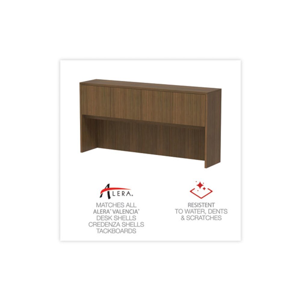 Alera Valencia Series Hutch with Doors, 4 Compartments, 64.75w x 15d x 35.38h, Modern Walnut. Picture 5
