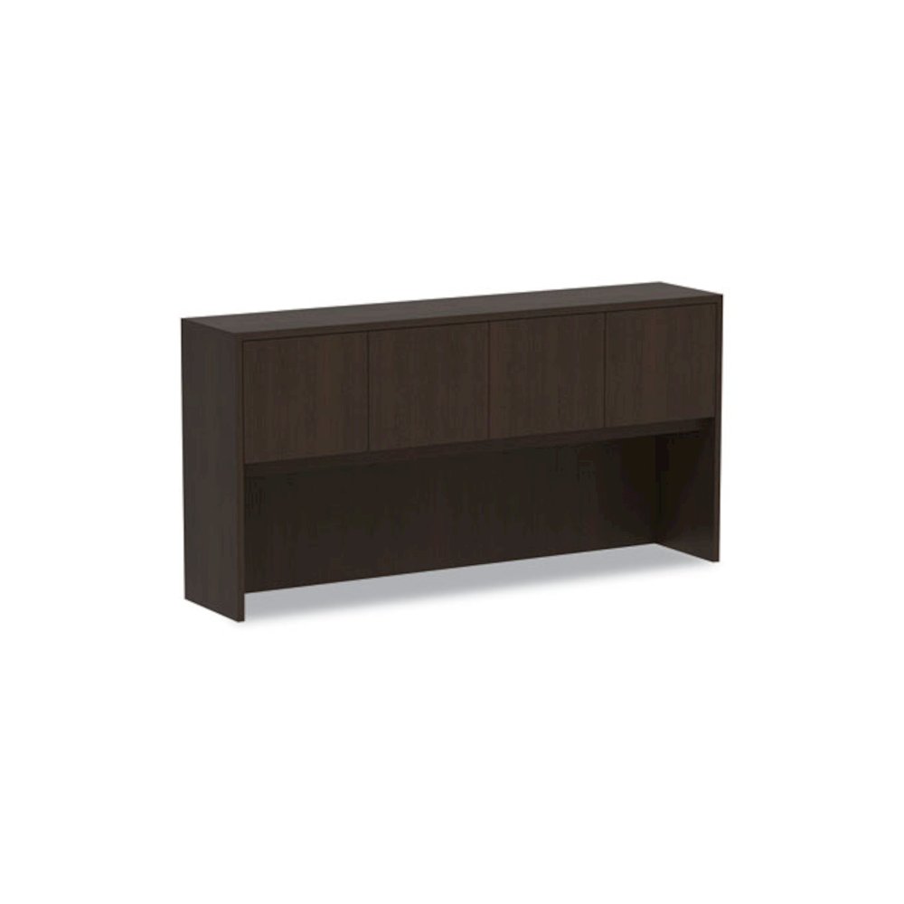 Alera Valencia Series Hutch with Doors, 4 Compartments, 70.63w x 15d x 35.38h, Espresso. Picture 1