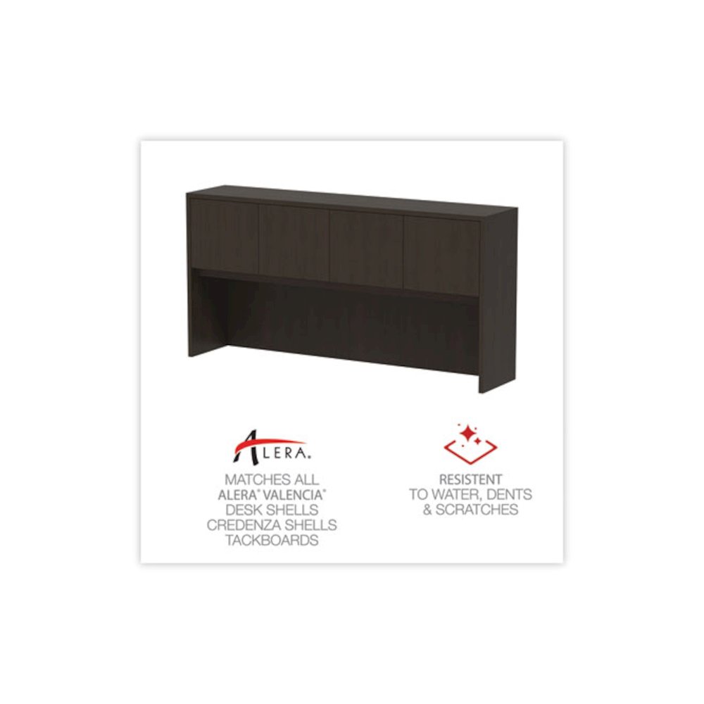 Alera Valencia Series Hutch with Doors, 4 Compartments, 70.63w x 15d x 35.38h, Espresso. Picture 4