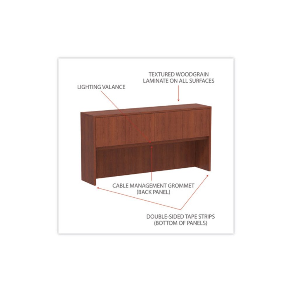 Alera Valencia Series Hutch with Doors, 4 Compartments, 70.63w x 15d x 35.38h, Medium Cherry. Picture 3
