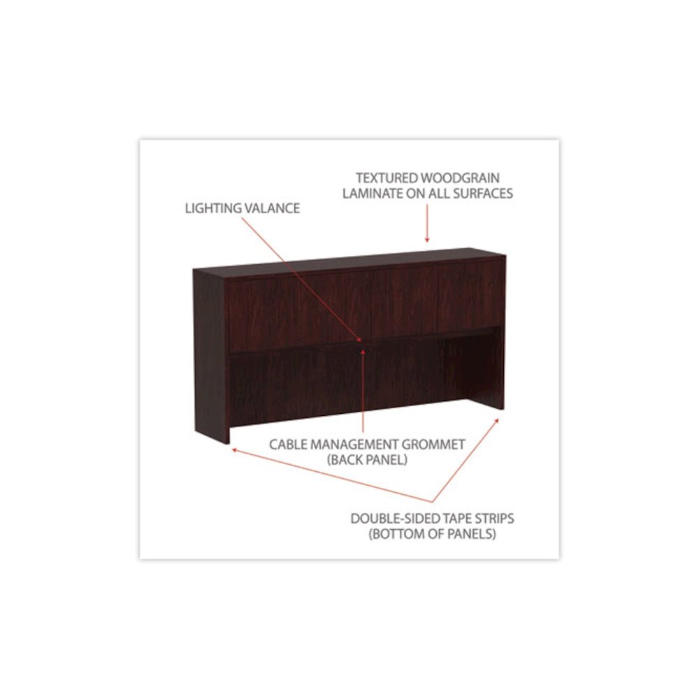 Alera Valencia Series Hutch with Doors, 4 Compartments, 70.63w x 15d x 35.38h, Mahogany. Picture 3