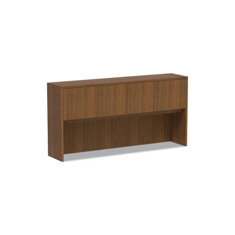 Alera Valencia Series Hutch with Doors, 4 Compartments, 70.63w x 15d x 35.38h, Modern Walnut. Picture 1
