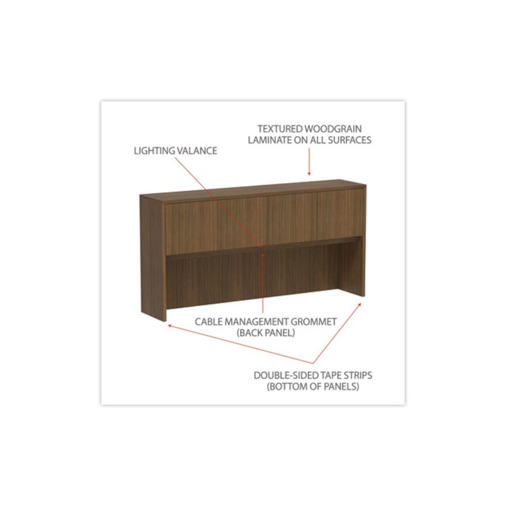 Alera Valencia Series Hutch with Doors, 4 Compartments, 70.63w x 15d x 35.38h, Modern Walnut. Picture 3