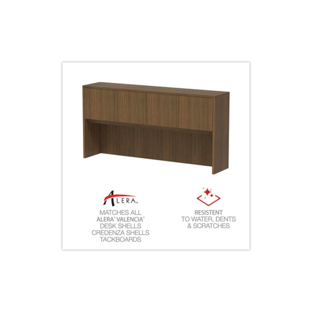 Alera Valencia Series Hutch with Doors, 4 Compartments, 70.63w x 15d x 35.38h, Modern Walnut. Picture 4
