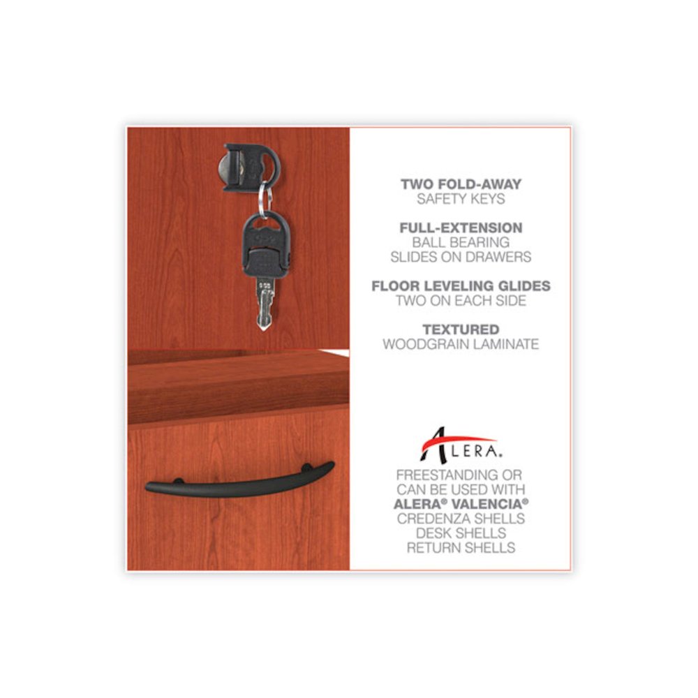 Alera Valencia Series Full Pedestal File, Left/Right, 3-Drawers: Box/Box/File, Legal/Letter, Cherry, 15.63" x 20.5" x 28.5". Picture 8