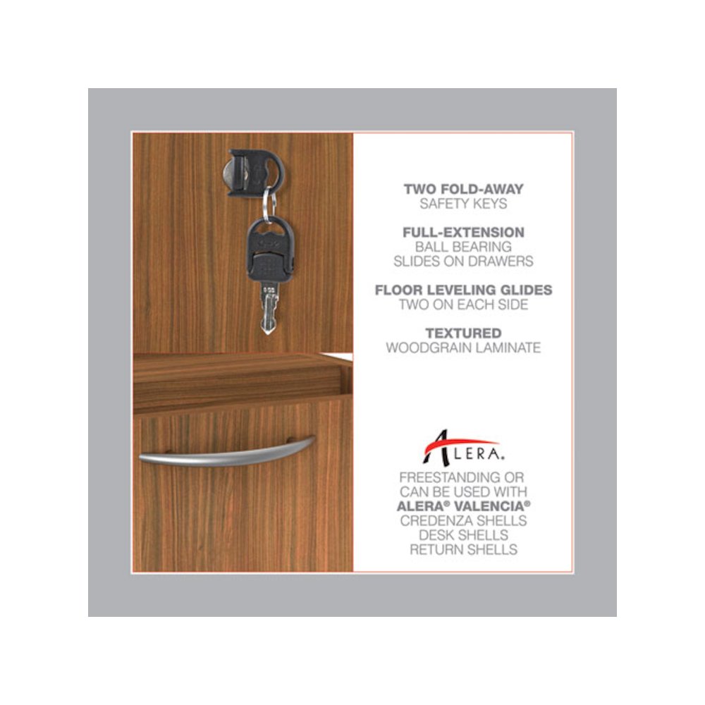 Alera Valencia Series Full Pedestal File, Left/Right, 3-Drawer: Box/Box/File, Legal/Letter, Modern Walnut,15.63 x 20.5 x 28.5. Picture 7