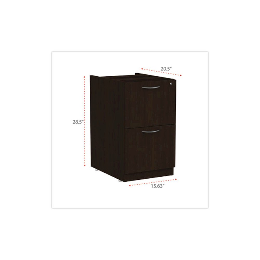Alera Valencia Series Full Pedestal File, Left or Right, 2 Legal/Letter-Size File Drawers, Espresso, 15.63" x 20.5" x 28.5". Picture 6