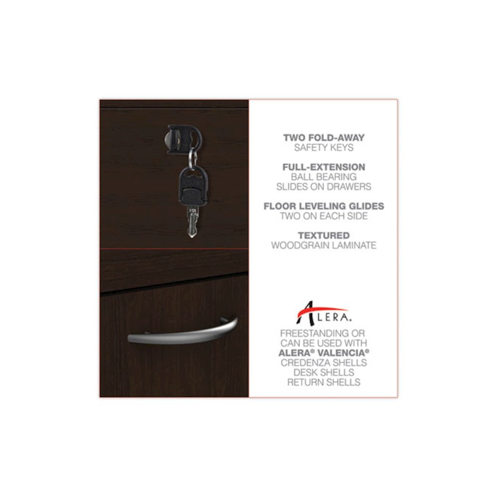 Alera Valencia Series Full Pedestal File, Left or Right, 2 Legal/Letter-Size File Drawers, Espresso, 15.63" x 20.5" x 28.5". Picture 9