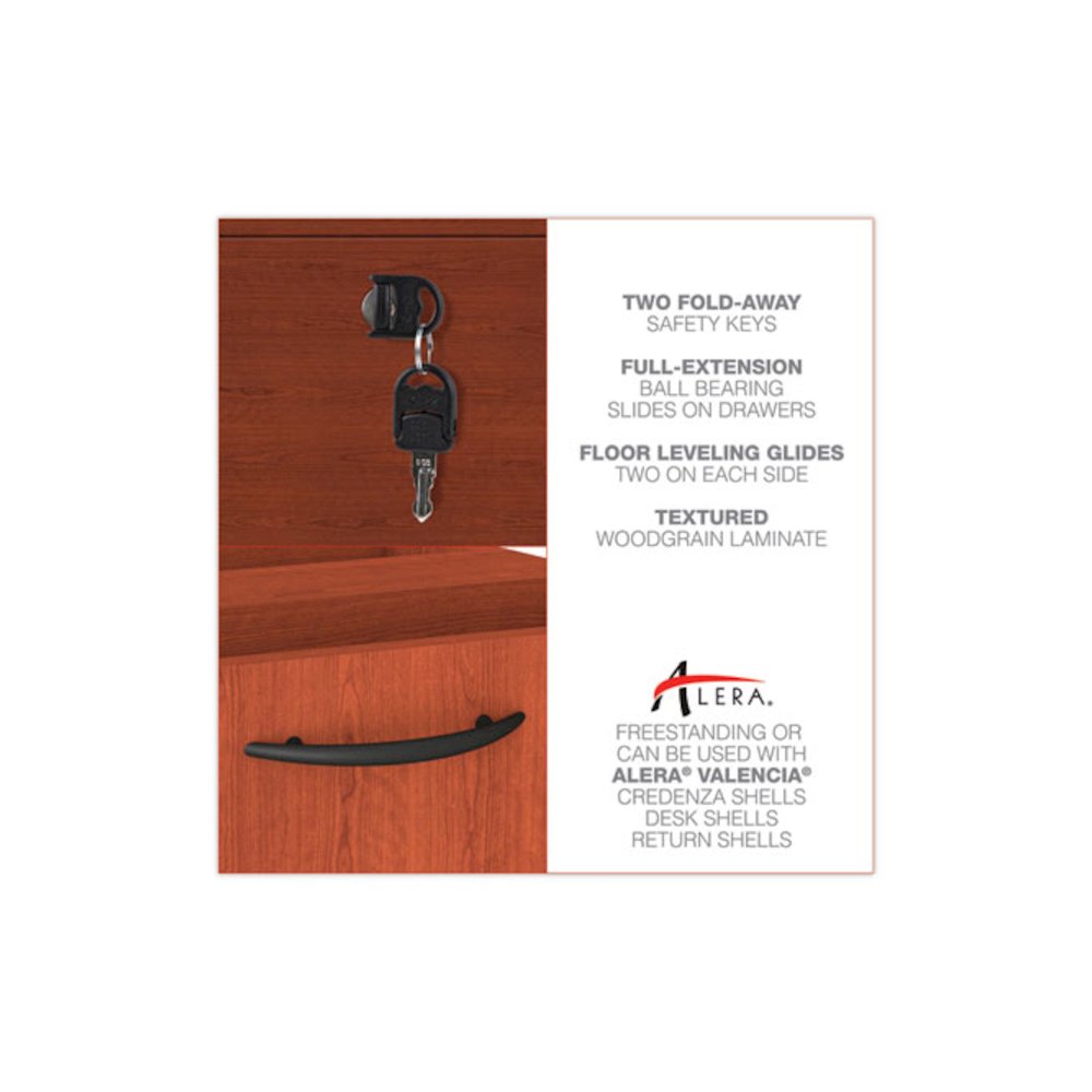 Alera Valencia Series Full Pedestal File, Left/Right, 2 Legal/Letter-Size File Drawers, Medium Cherry, 15.63" x 20.5" x 28.5". Picture 8