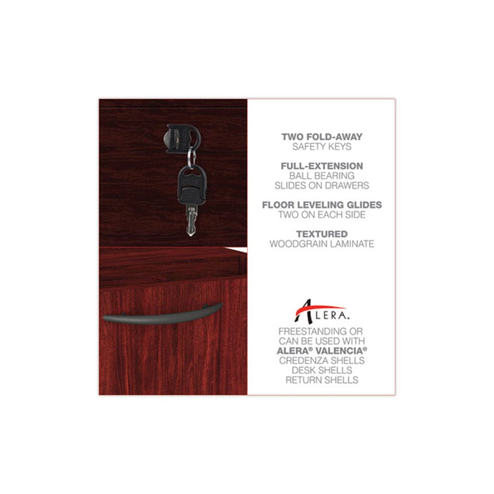 Alera Valencia Series Full Pedestal File, Left or Right, 2 Legal/Letter-Size File Drawers, Mahogany, 15.63" x 20.5" x 28.5". Picture 8