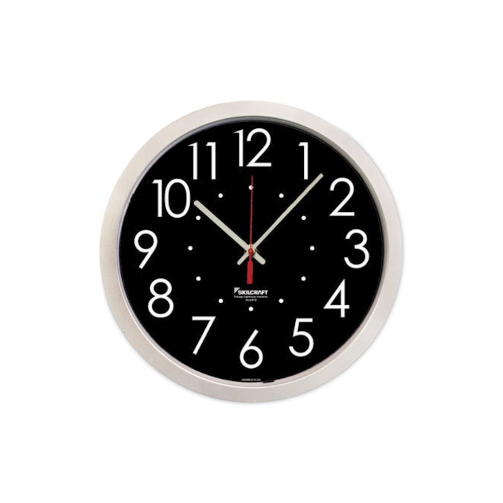 6645016986560 SKILCRAFT High Contrast Quartz Wall Clock, 14.5" Overall Diameter, White Case, 1 AA (sold separately). Picture 1