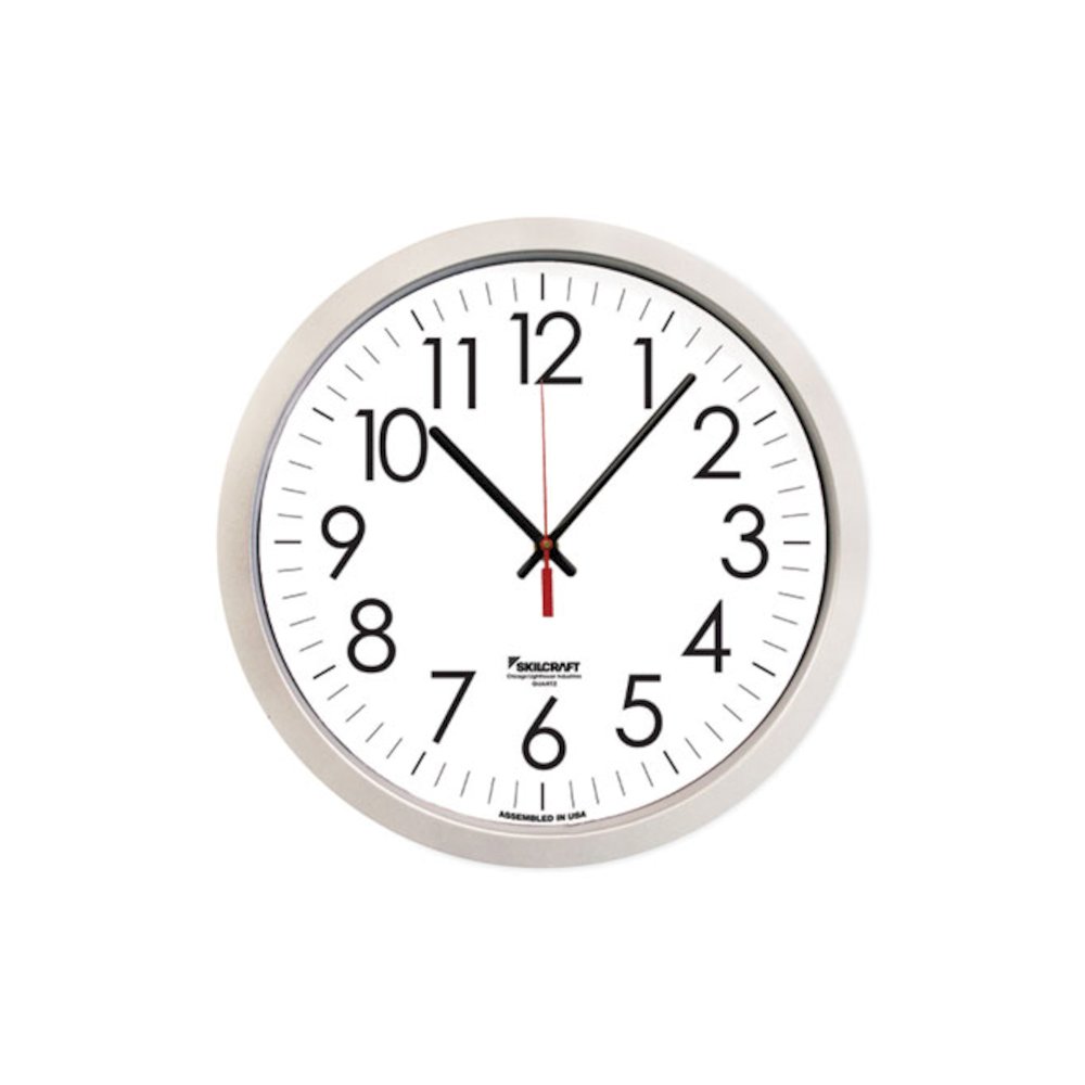 6645016986555 SKILCRAFT Silver Quartz Wall Clock, 14.5" Overall Diameter, 1 AA (sold separately). Picture 1