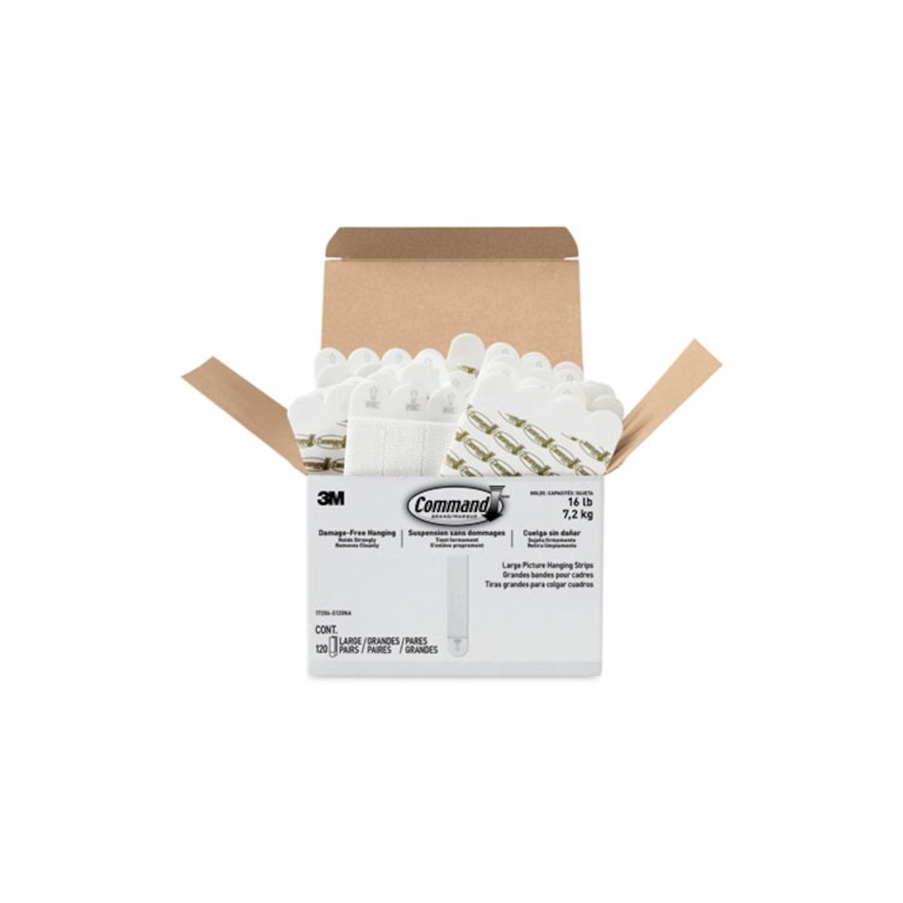 Damage-Free Hanging Picture Hanging Strip Pairs, Holds Up to 3.75 lb, Large: 0.75" x 3.65", White, 120/Pack. Picture 9