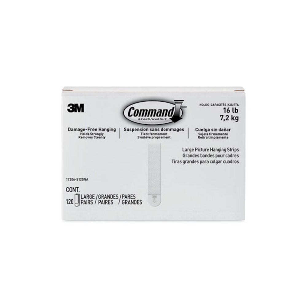 Damage-Free Hanging Picture Hanging Strip Pairs, Holds Up to 3.75 lb, Large: 0.75" x 3.65", White, 120/Pack. Picture 1
