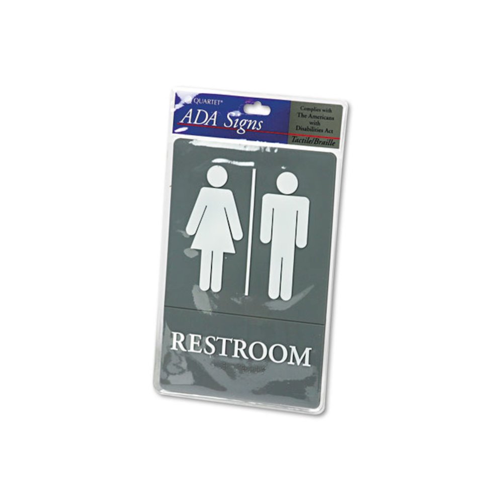 ADA Sign, Restroom Symbol Tactile Graphic, Molded Plastic, 6 x 9, Gray. Picture 2