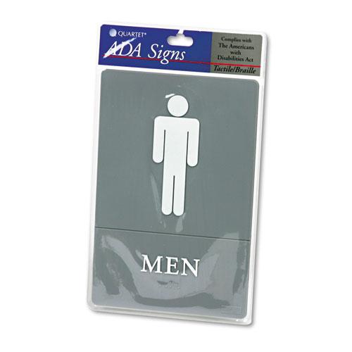 ADA Sign, Men Restroom Symbol w/Tactile Graphic, Molded Plastic, 6 x 9, Gray. Picture 2