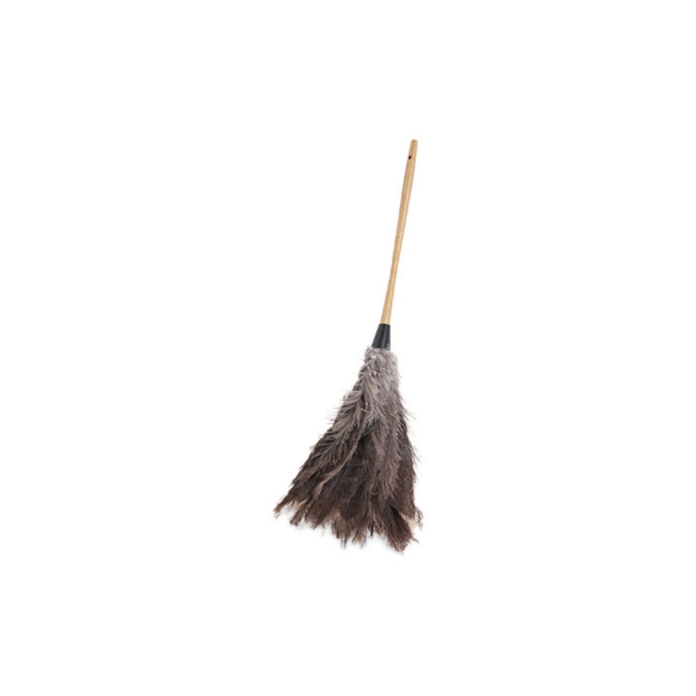Professional Ostrich Feather Duster, 16" Wood Handle, 12" Gray Bristle. Picture 1