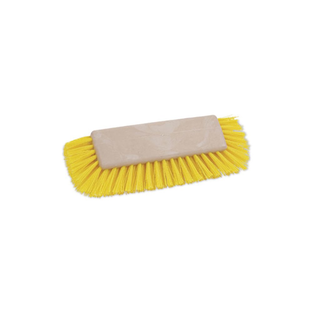 Dual-Surface Scrub Brush, Yellow Polypropylene Bristles, 10" Brush, Plastic Handle. Picture 1