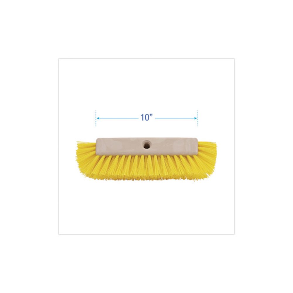 Dual-Surface Scrub Brush, Yellow Polypropylene Bristles, 10" Brush, Plastic Handle. Picture 2