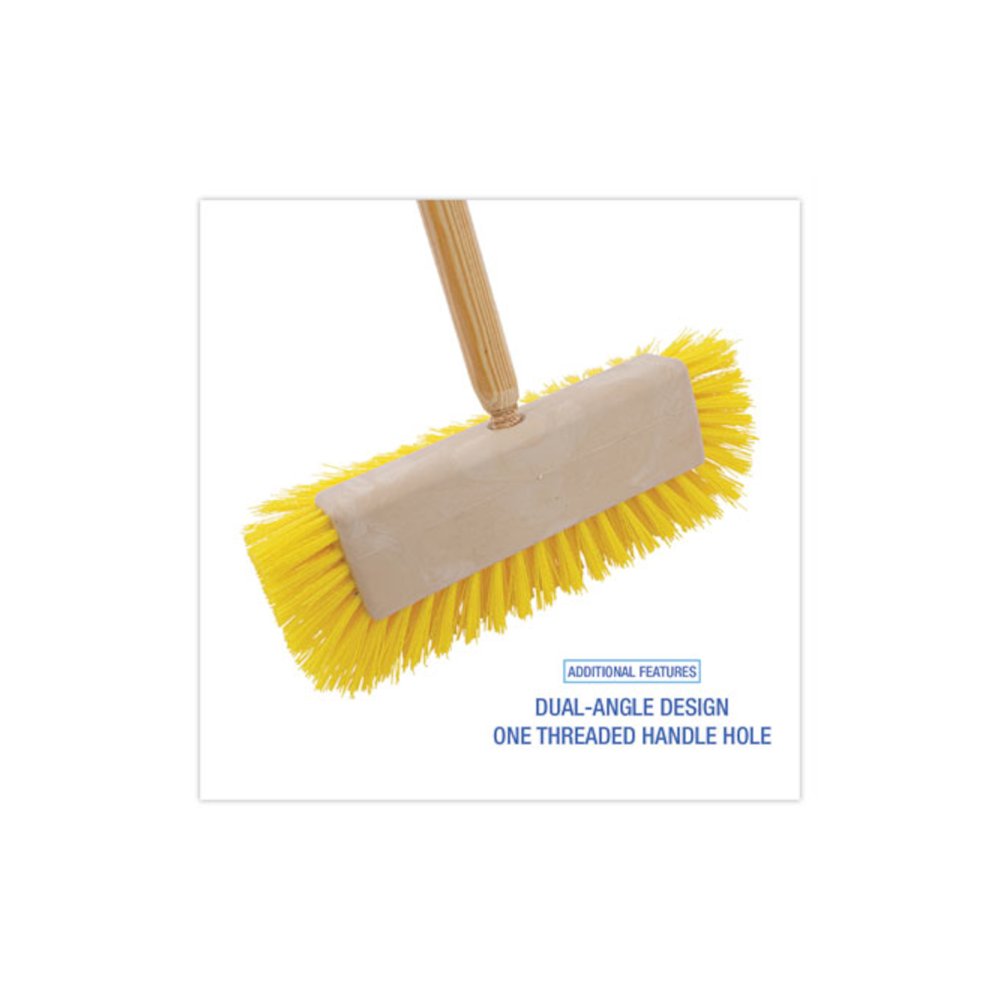 Dual-Surface Scrub Brush, Yellow Polypropylene Bristles, 10" Brush, Plastic Handle. Picture 3