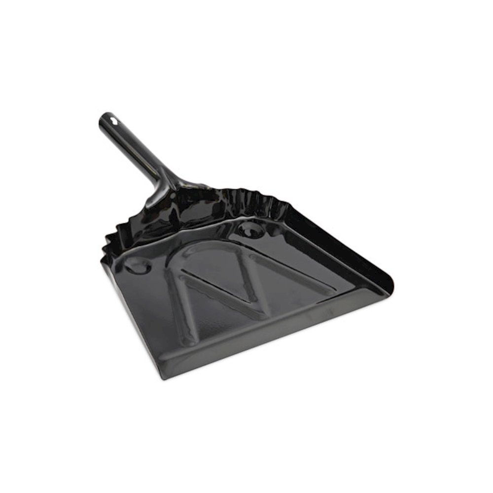 Metal Dust Pan, 12 x 14, 5" Handle, 20-Gauge Steel, Black. Picture 1