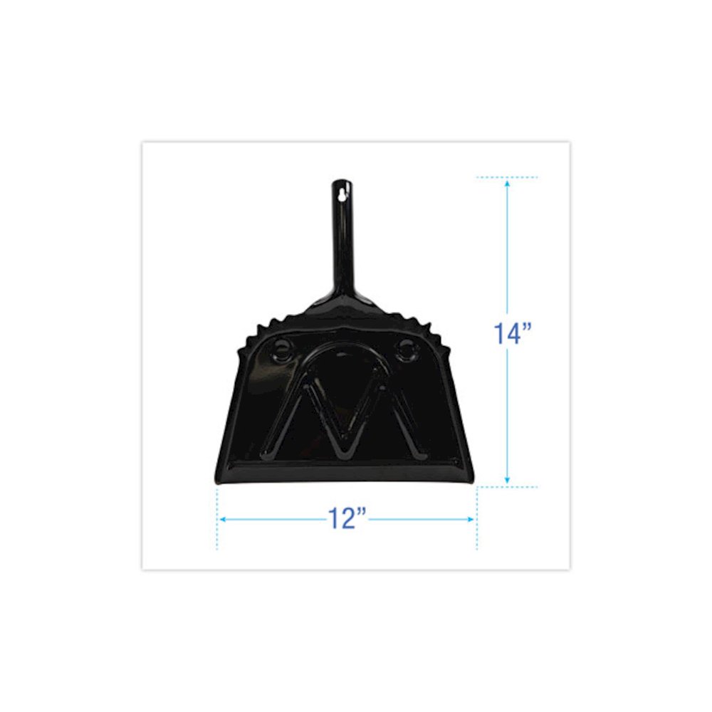 Metal Dust Pan, 12 x 14, 5" Handle, 20-Gauge Steel, Black. Picture 2