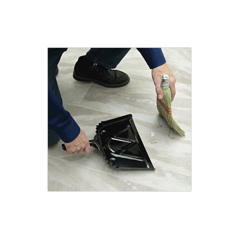 Metal Dust Pan, 12 x 14, 5" Handle, 20-Gauge Steel, Black. Picture 4